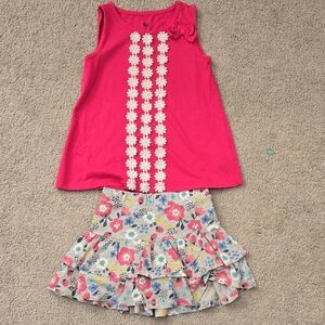 Kids Headquarters Pink Top and Floral Skirt Set